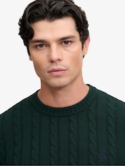 Superdry Green Cotton Cable Knit Crew Neck Jumper - Image 5 of 7