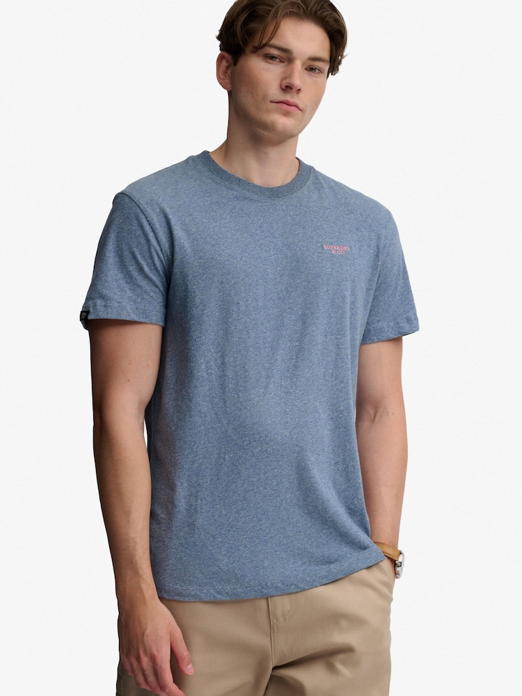 Superdry Blue Essential Stacked Logo Embroidered T-Shirt - Image 1 of 7