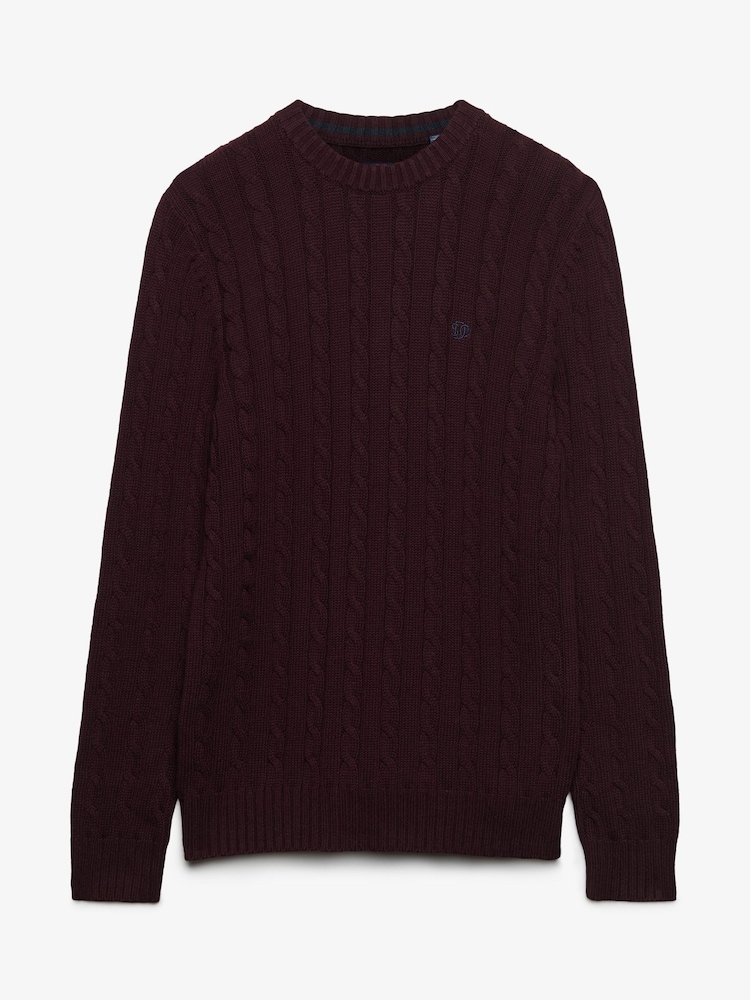 Superdry Red Cotton Cable Knit Crew Neck Jumper - Image 1 of 2