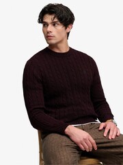 Superdry Red Cotton Cable Knit Crew Neck Jumper - Image 3 of 7