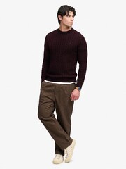 Superdry Red Cotton Cable Knit Crew Neck Jumper - Image 4 of 7