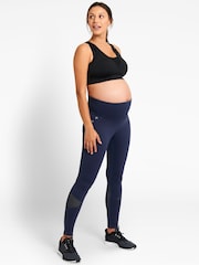 JoJo Maman Bébé Navy Mesh Panel Performance Maternity Workout Leggings - Image 2 of 2