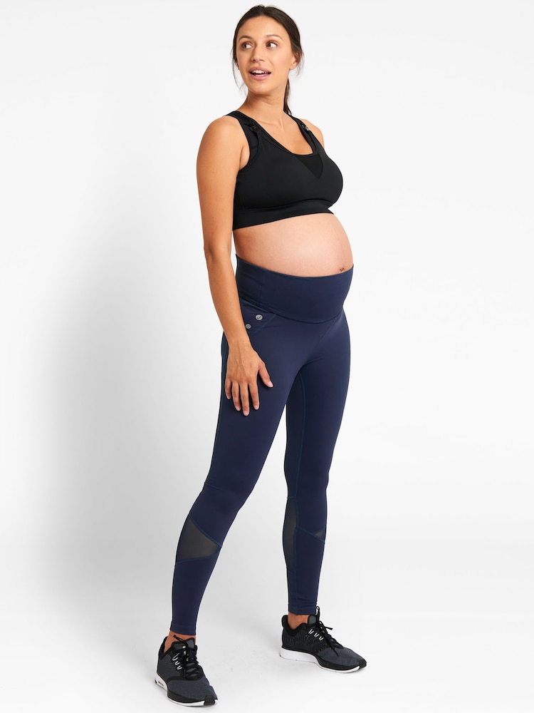 JoJo Maman Bébé Navy Mesh Panel Performance Maternity Workout Leggings - Image 2 of 2