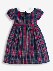 JoJo Maman Bébé Navy Smocked Tartan Party Dress - Image 1 of 3