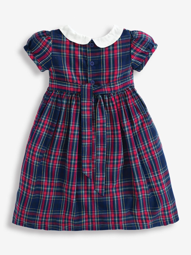 JoJo Maman Bébé Navy Smocked Tartan Party Dress - Image 1 of 3