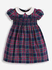 JoJo Maman Bébé Navy Smocked Tartan Party Dress - Image 2 of 3