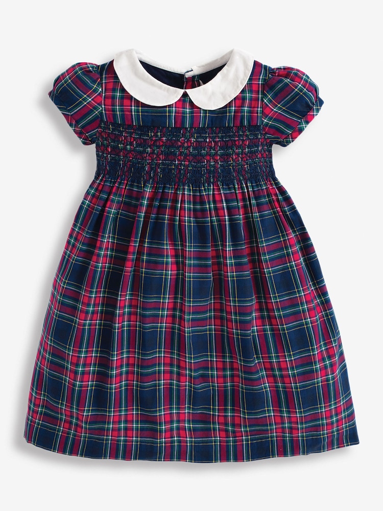 JoJo Maman Bébé Navy Smocked Tartan Party Dress - Image 2 of 3