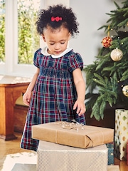 JoJo Maman Bébé Navy Smocked Tartan Party Dress - Image 3 of 3