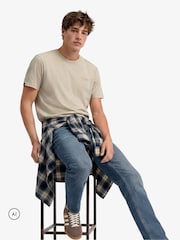 Superdry Beige Essential Stacked Logo Embroidered T-Shirt - Image 1 of 3