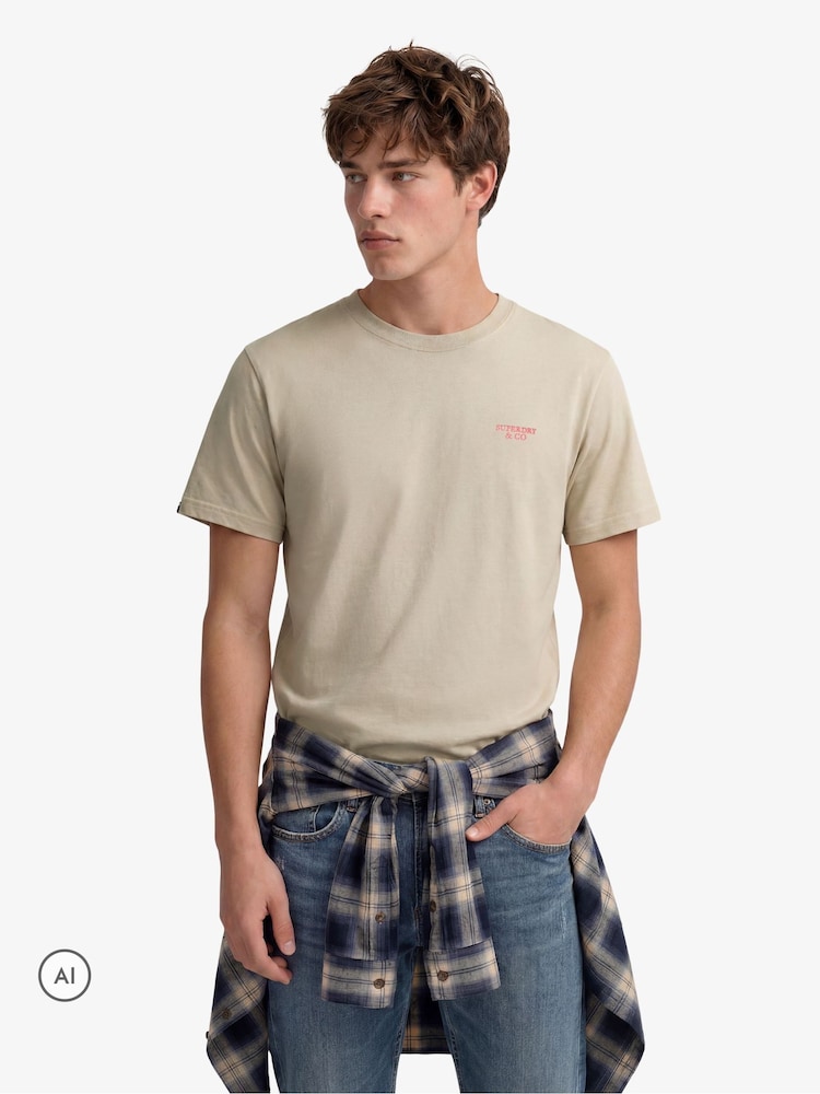 Superdry Beige Essential Stacked Logo Embroidered T-Shirt - Image 3 of 3