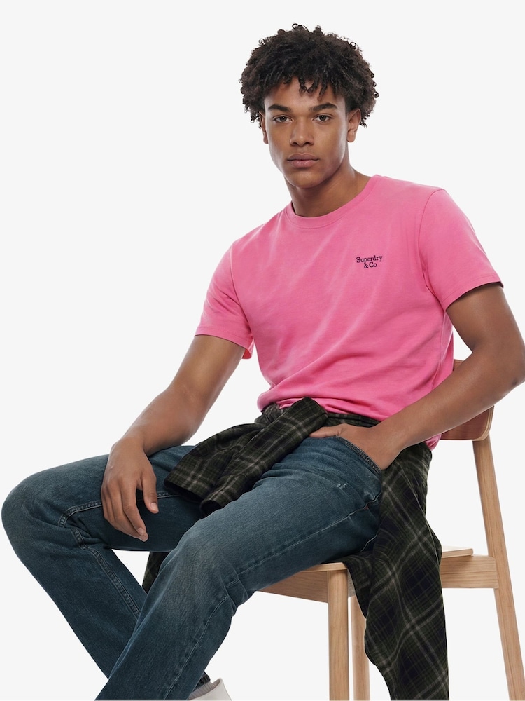 Rosa - Camiseta básica con logotipo Serif bordado de Superdry - Imagen 1 de 6