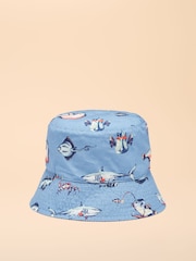 Joules Boys' Bayley Blue Reversible Fish Bucket Hat - Image 1 of 3