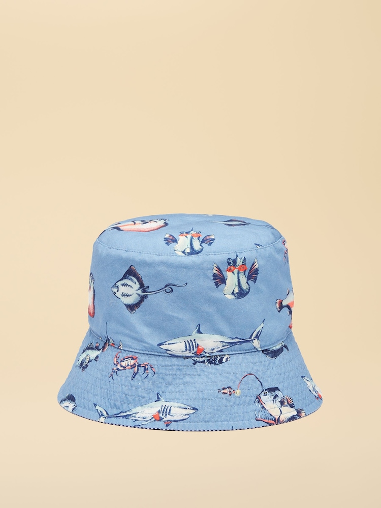 Joules Boys' Bayley Blue Reversible Fish Bucket Hat - Image 1 of 3 Joules Boys' Bayley Blue Reversible Fish Bucket Hat - Image 1 of 3