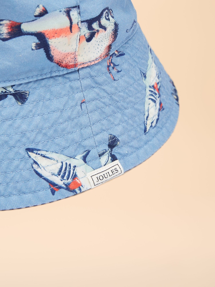 Joules Boys' Bayley Blue Reversible Fish Bucket Hat - Image 2 of 3