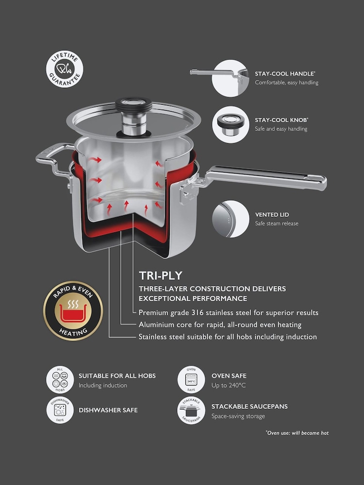 Robert Welch Stainless Steel 316 Series Cookware Saucepan 3 Piece Set - Image 6 of 6 Robert Welch Stainless Steel 316 Series Cookware Saucepan 3 Piece Set - Image 6 of 6