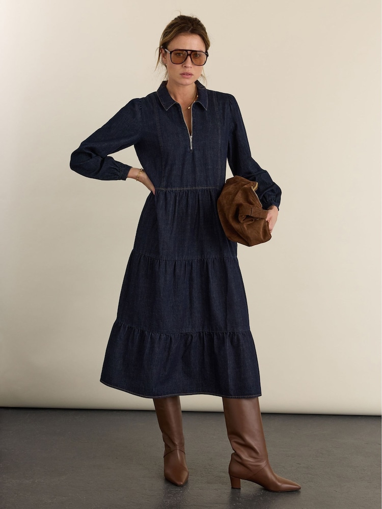 Baukjen Cody Quarter Zip Denim Midi Dress - Larawan 1 ng 4