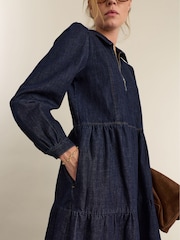 Baukjen Cody Quarter Zip Denim Midi Dress - Larawan 2 ng 4