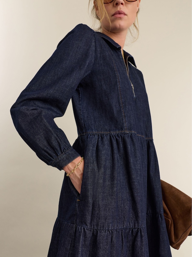 Baukjen Cody Quarter Zip Denim Midi Dress - Larawan 2 ng 4