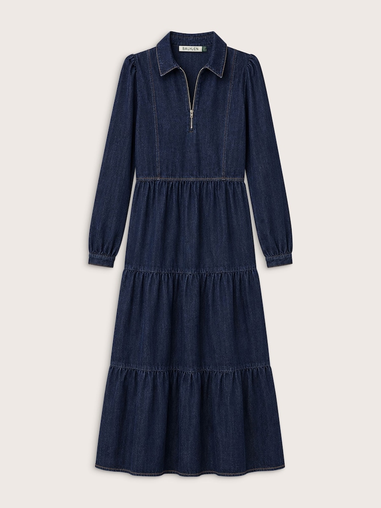 Baukjen Cody Quarter Zip Denim Midi Dress - Larawan 4 ng 4