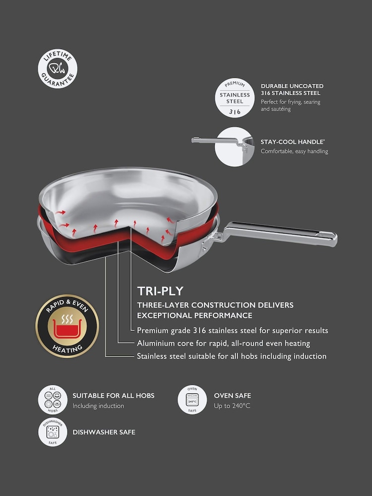 Robert Welch Stainless Steel 316 Series Cookware Frying Pan 24cm - Image 6 of 6 Robert Welch Stainless Steel 316 Series Cookware Frying Pan 24cm - Image 6 of 6