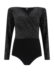 Pour Moi Black Britney Glitter Stretch Velvet Body - Image 2 of 3