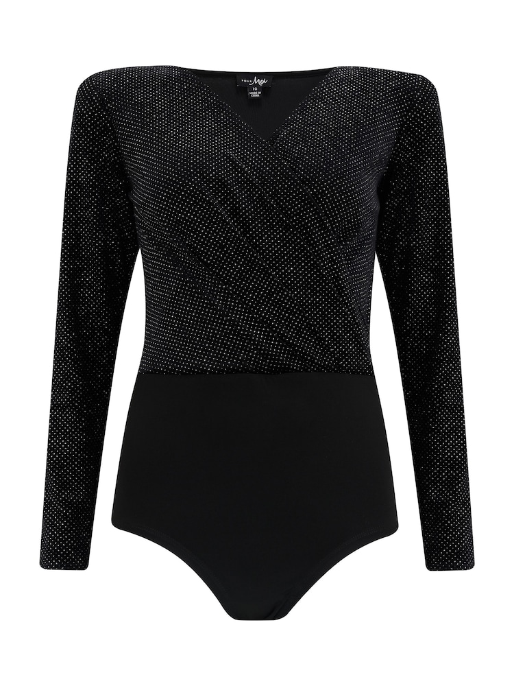 Pour Moi Black Britney Glitter Stretch Velvet Body - Image 2 of 3