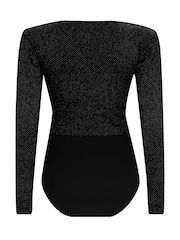 Pour Moi Black Britney Glitter Stretch Velvet Body - Image 3 of 3