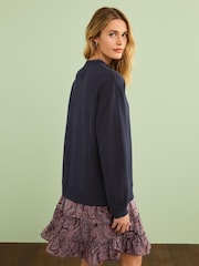 Navy Blue Paisley Print Layered Sweatshirt Long Sleeve Dress - Image 2 of 7