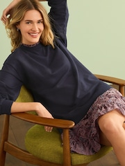 Navy Blue Paisley Print Layered Sweatshirt Long Sleeve Dress - Image 4 of 7