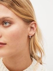 Sterling Silver Plated Baguette Birthstone Hoop Earrings - Image 1 of 14