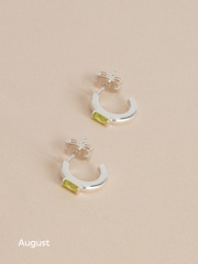 Sterling Silver Plated Baguette Birthstone Hoop Earrings - Image 10 of 14