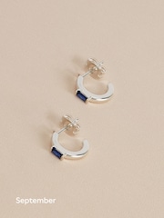 Sterling Silver Plated Baguette Birthstone Hoop Earrings - Image 11 of 14