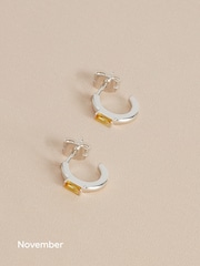 Sterling Silver Plated Baguette Birthstone Hoop Earrings - Image 13 of 14