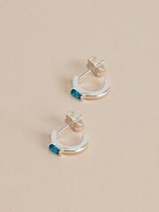 Sterling Silver Plated Baguette Birthstone Hoop Earrings - Image 14 of 14