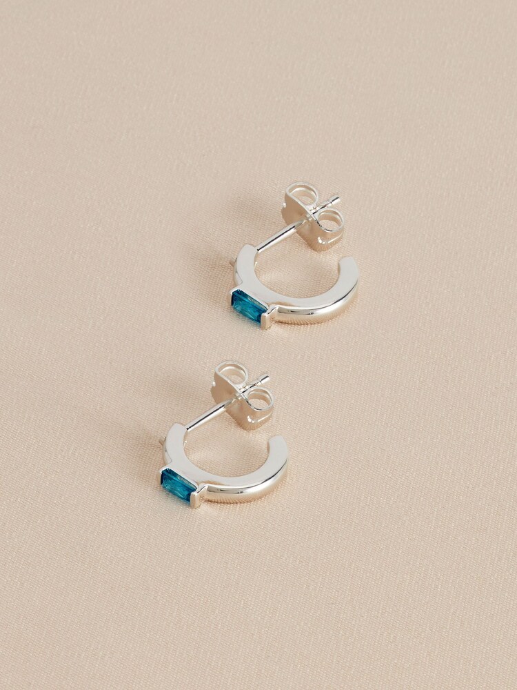 Sterling Silver Plated Baguette Birthstone Hoop Earrings - Image 14 of 14