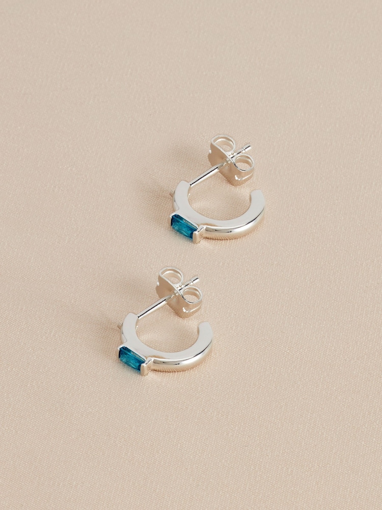 Sterling Silver Plated Baguette Birthstone Hoop Earrings - Image 14 of 14 Sterling Silver Plated Baguette Birthstone Hoop Earrings - Image 14 of 14
