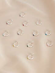 Sterling Silver Plated Baguette Birthstone Hoop Earrings - Image 2 of 14