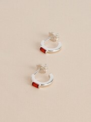 Sterling Silver Plated Baguette Birthstone Hoop Earrings - Image 3 of 14