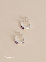 Sterling Silver Plated Baguette Birthstone Hoop Earrings - Image 4 of 14