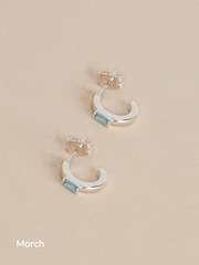 Sterling Silver Plated Baguette Birthstone Hoop Earrings - Image 5 of 14