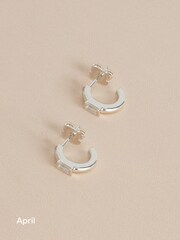 Sterling Silver Plated Baguette Birthstone Hoop Earrings - Image 6 of 14