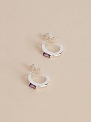Sterling Silver Plated Baguette Birthstone Hoop Earrings - Image 8 of 14