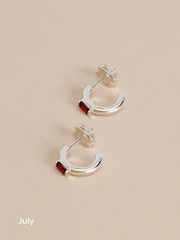 Sterling Silver Plated Baguette Birthstone Hoop Earrings - Image 9 of 14