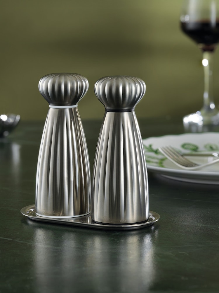 Robert Welch Stainless Steel Small Palm Satin Mills and Tray Set - Image 1 of 6 Robert Welch Stainless Steel Small Palm Satin Mills and Tray Set - Image 1 of 6