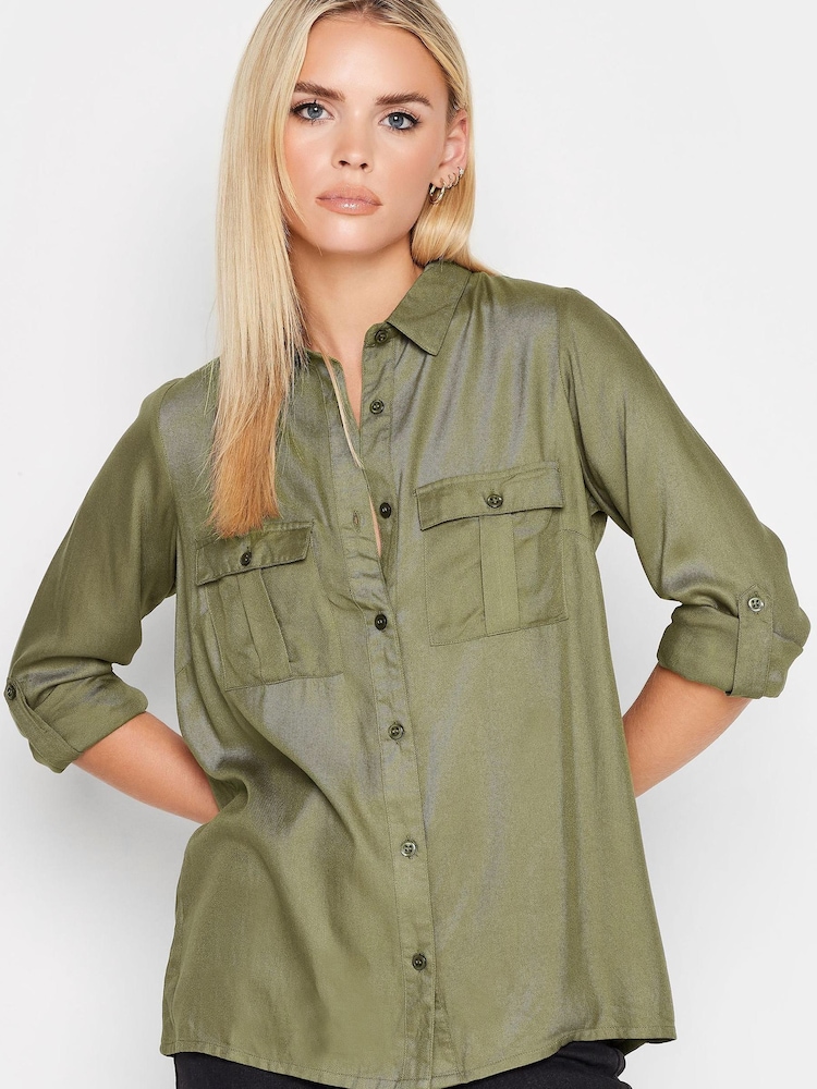 PixieGirl Petite Green Utility Shirt - Image 1 of 4 PixieGirl Petite Green Utility Shirt - Image 1 of 4