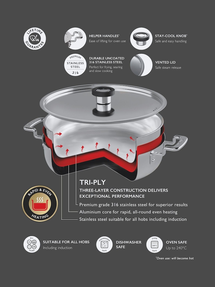 Robert Welch Stainless Steel 316 Series Cookware Low Casserole 28cm - Image 6 of 6