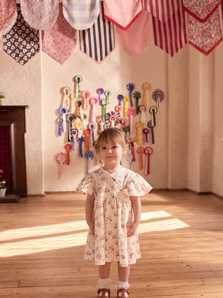 Cream Floral Wrap Dress (3mths-7yrs) - Image 3 of 11