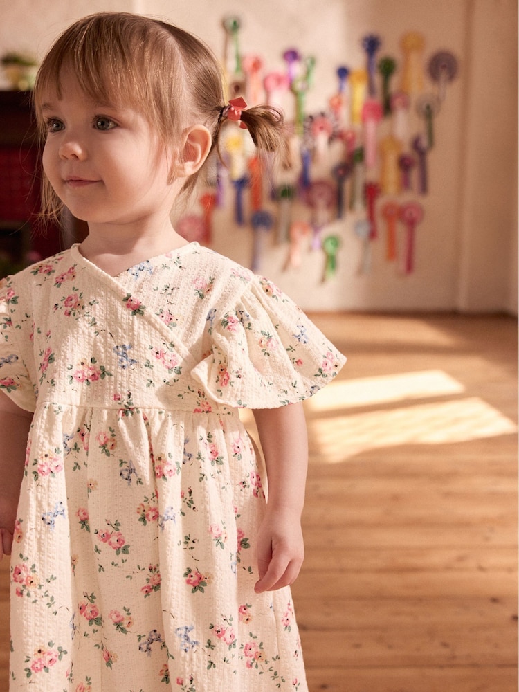 Cream Floral Wrap Dress (3mths-7yrs) - Image 6 of 11