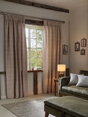 Natural Windowpane Check Pencil Pleat Curtains - Image 2 of 5