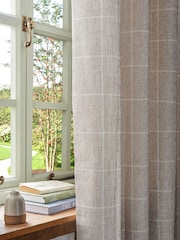 Natural Windowpane Check Pencil Pleat Curtains - Image 4 of 5